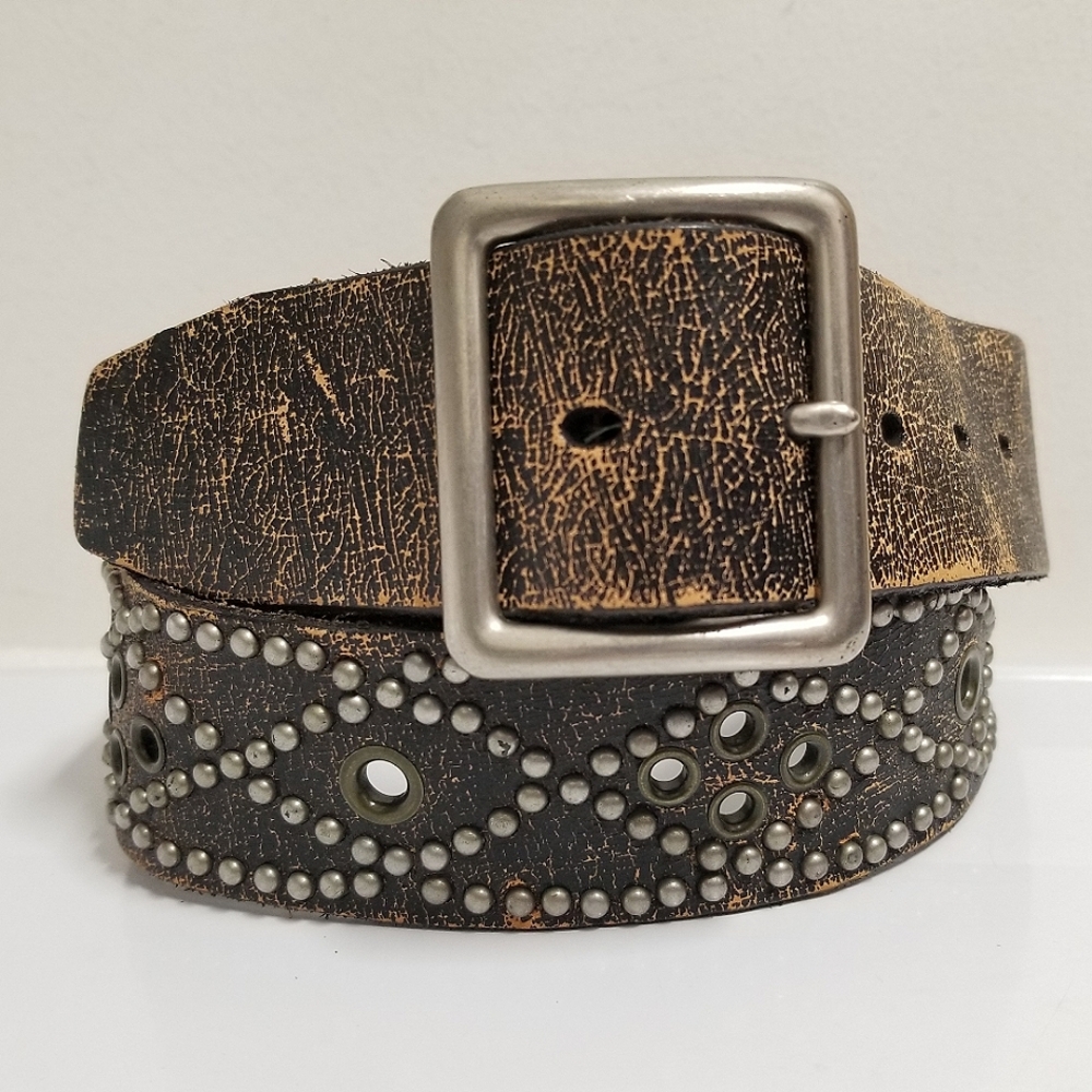 Wilsons Leather Black Distressed Studded Belt
